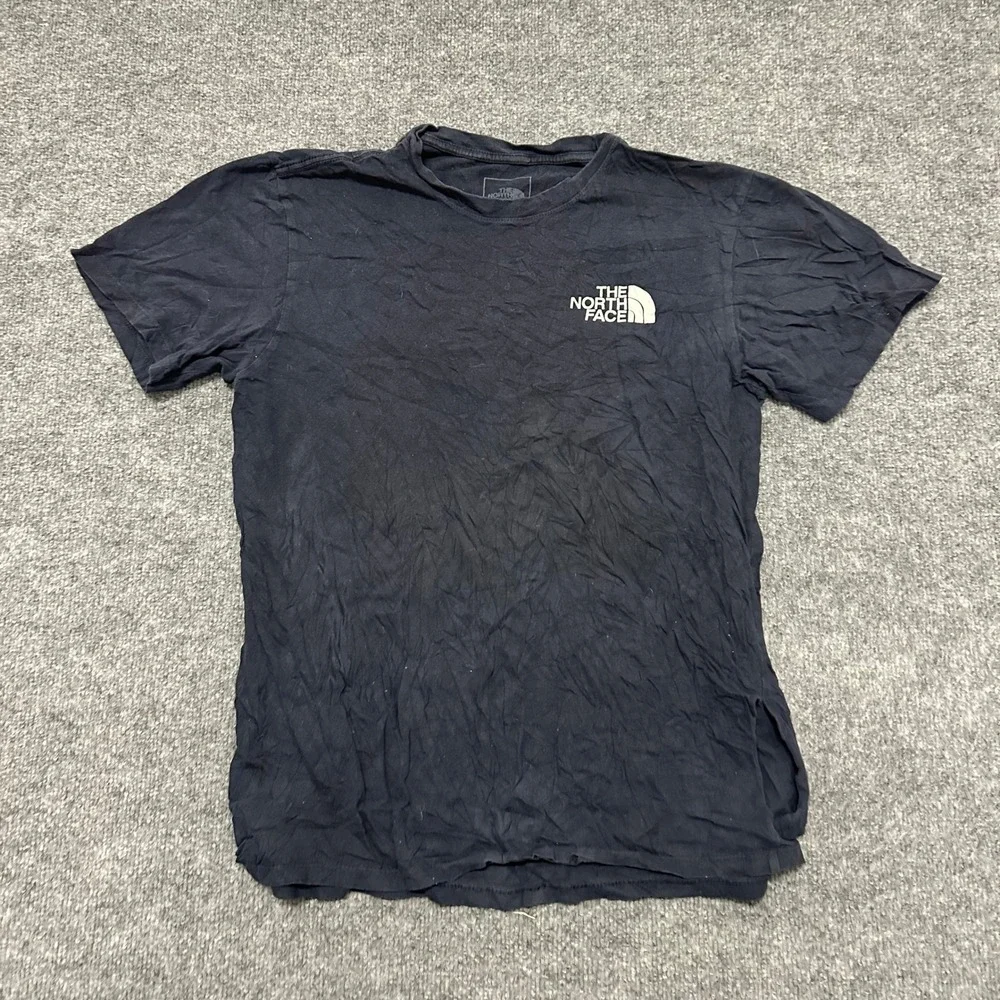 The North Face T-Shirt Mens Size M Navy Blue Bear Graphic Logo Distressed Hole